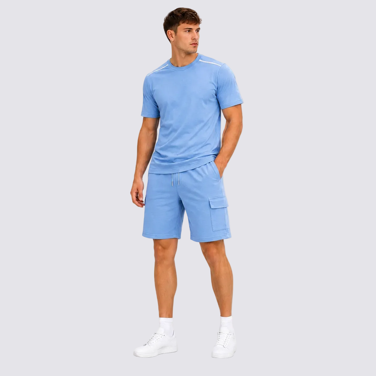 Men's Blue Summer 2-Piece T-Shirt & Cargo Shorts Set Men's Blue Summer 2-Piece T-Shirt & Cargo Shorts Set