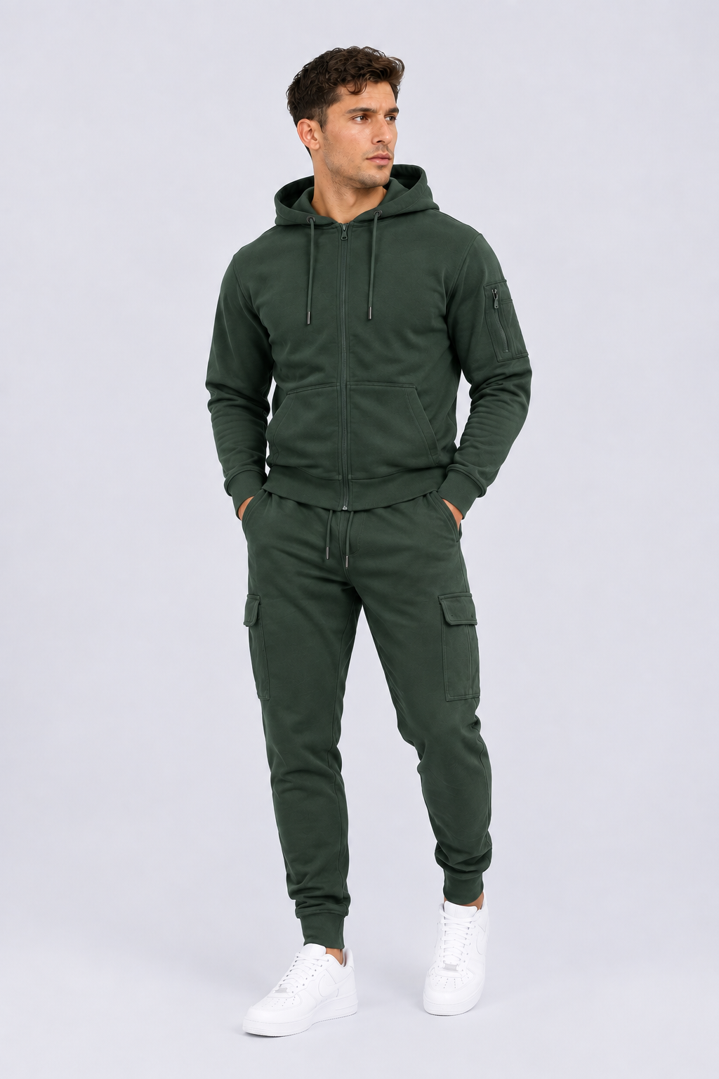 Men's Full-Zip Hoodie & Cargo Jogger Tracksuit Slate Green