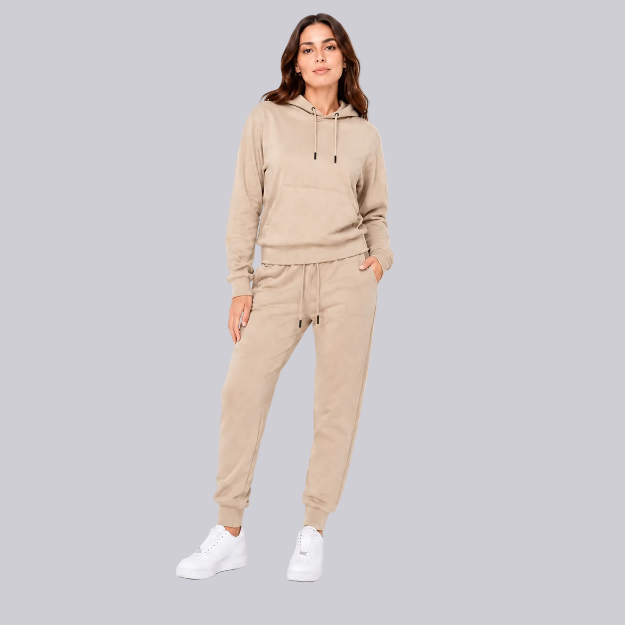 Women's Premium Pullover Hoodie & Jogger Tracksuit Cream Women's Premium Pullover Hoodie & Jogger Tracksuit Cream